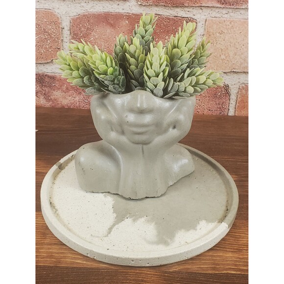 Cement Face Planter Pot, Concrete Persons Upper Body Succulent Planter - Picture 8 of 10